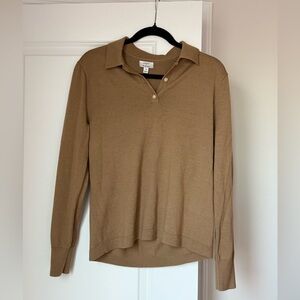 J. Crew Merino Blend Camel Long-Sleeve Polo Sweater